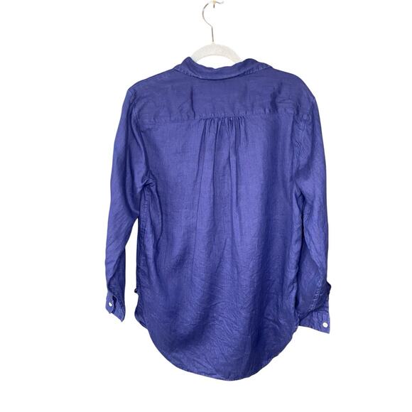 Lands End Shirt Womens Small 100% Linen Roll Tab Sleeve Casual Coastal Blouse - Picture 2 of 8